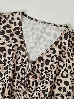 Macaquinho Feminino Verão com Manga Bufante, Amarração e Estampa Animal Print